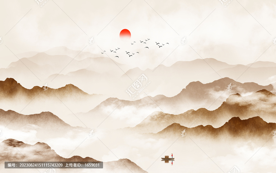 金色水墨山水畫