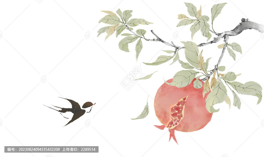 古風秋天石榴插畫意境圖