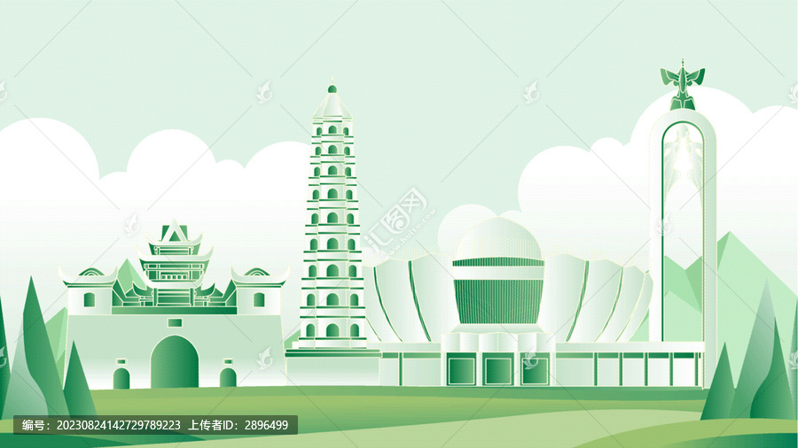 銀川綠色旅游城市插畫