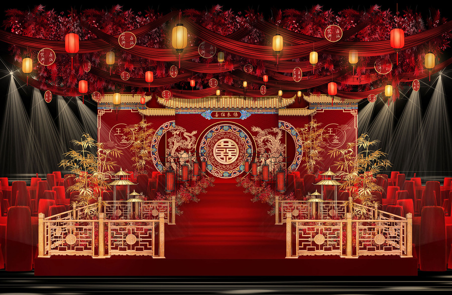 紅金中式婚禮效果圖