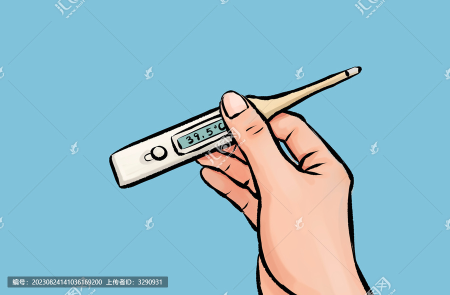 发烧用温度计测量体温插画
