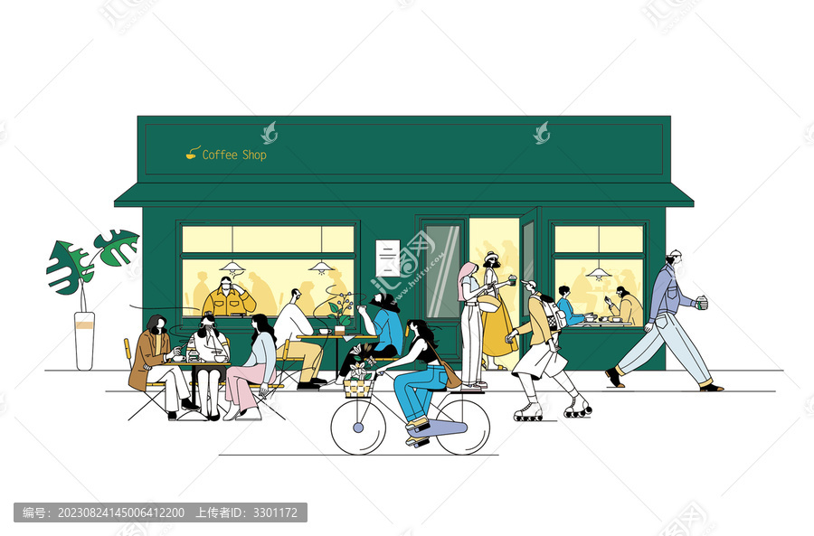 咖啡店場景矢量插畫