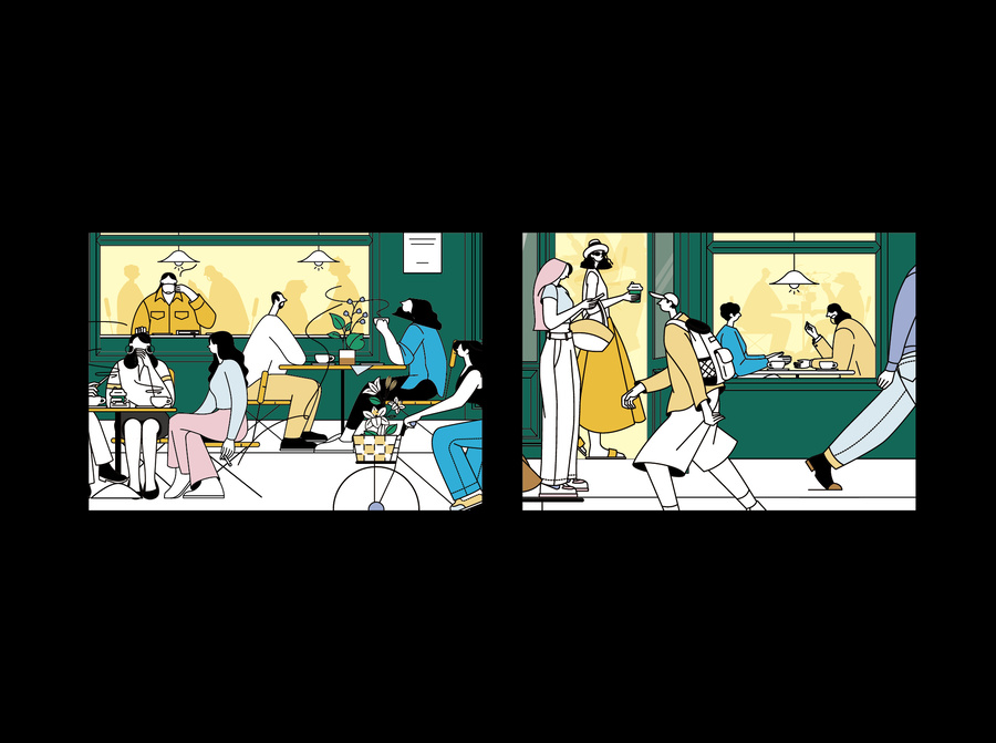 咖啡店場景矢量插畫