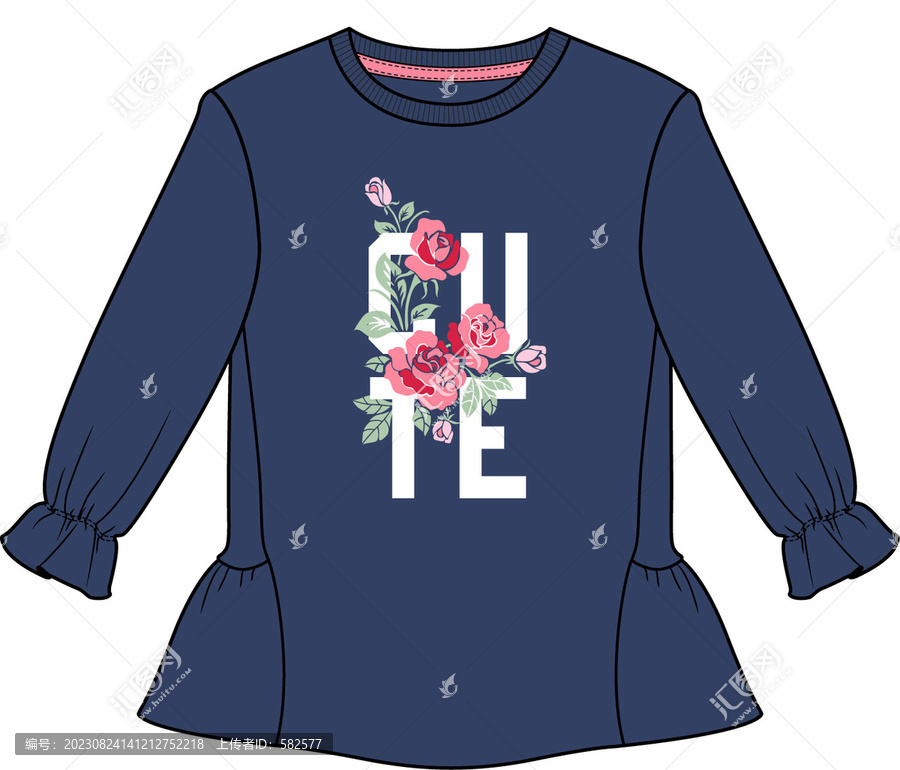 字母花卉圖案時尚長版衛(wèi)衣
