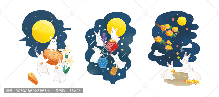 白兔歡樂中秋插圖集合,賞月活動(dòng)與收集花瓣