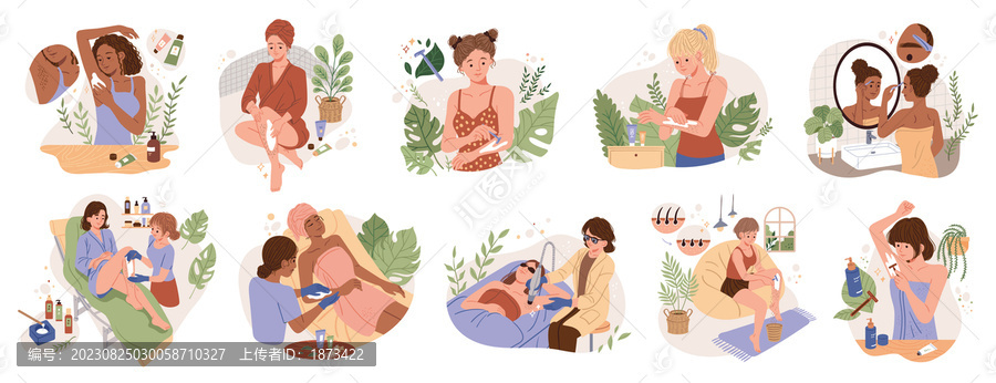 精致女人愛自己除毛與保養(yǎng)日常插畫集合