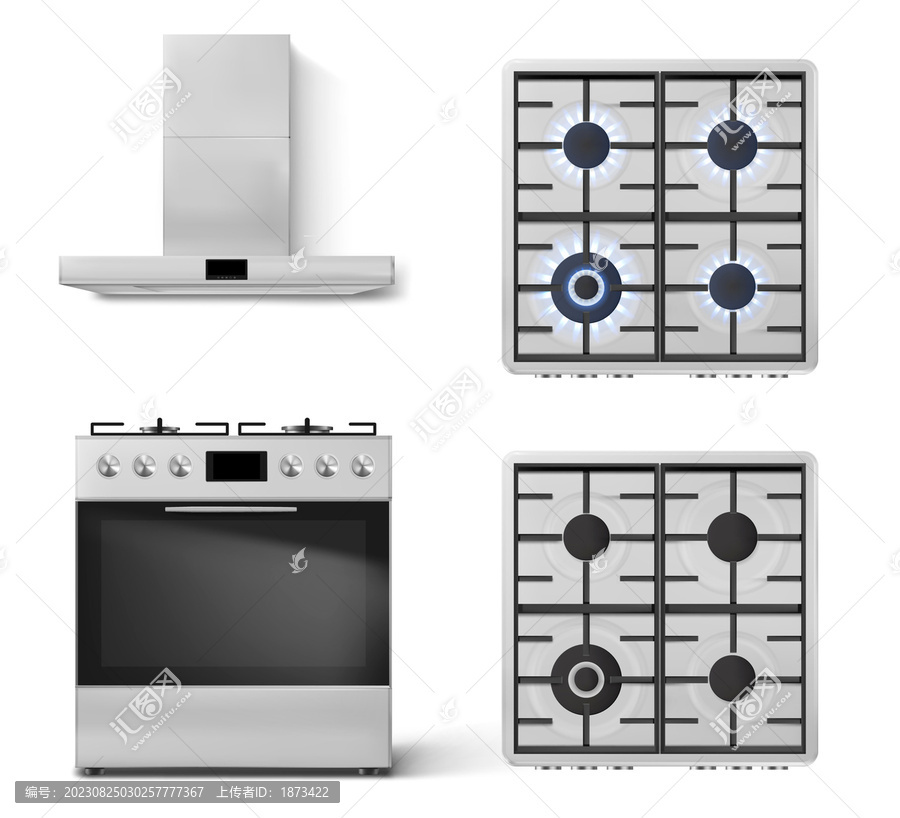 渲染现代风厨房家电顶视图与正视图