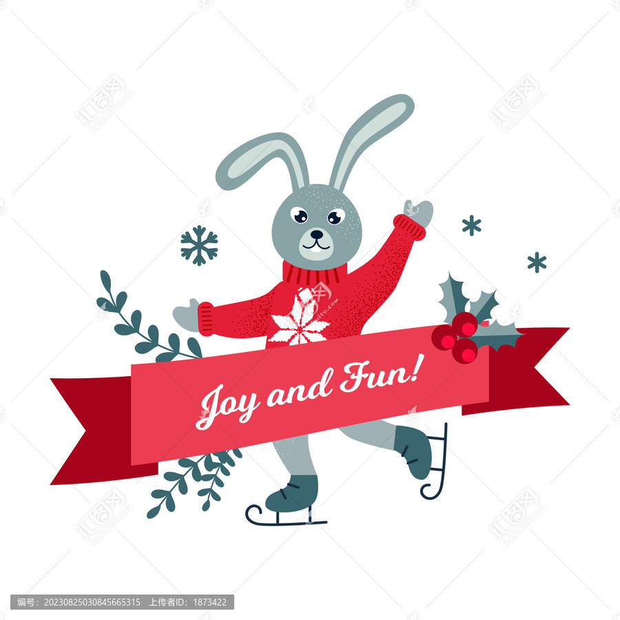 可爱灰兔圣诞节标签设计