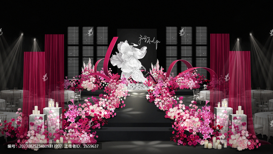 玫紅色韓式婚禮效果圖