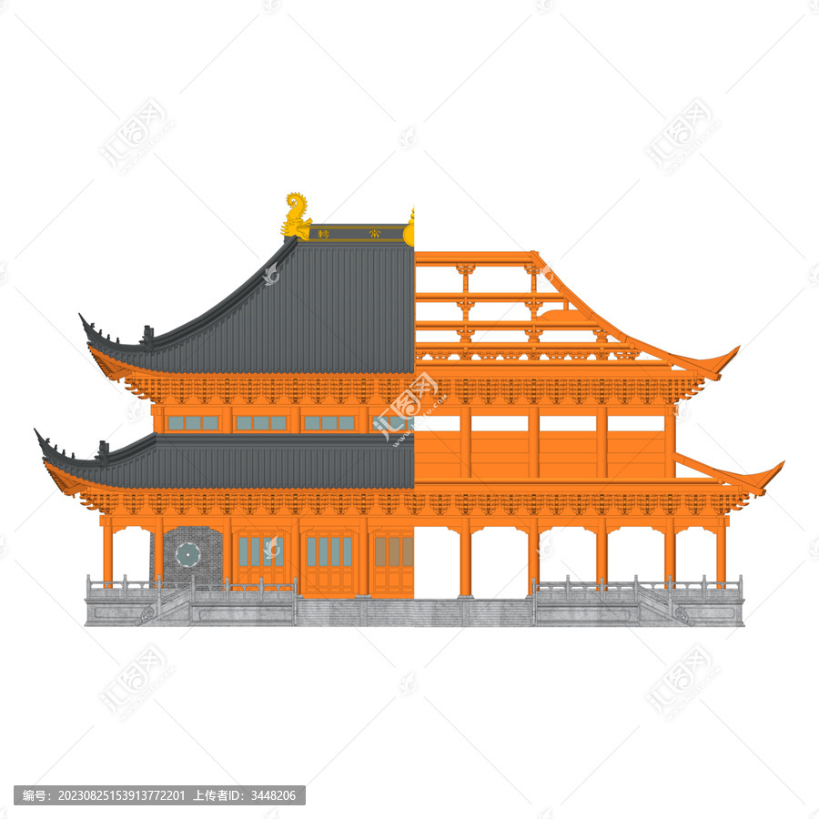 重檐廡殿梁架正立面效果圖