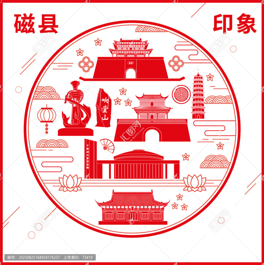 磁縣窗花剪紙年畫(huà)地標(biāo)圖案