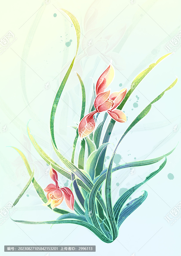 國潮蘭花PSD插畫素材