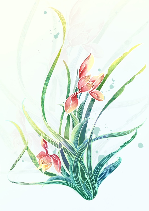 國潮蘭花PSD插畫素材