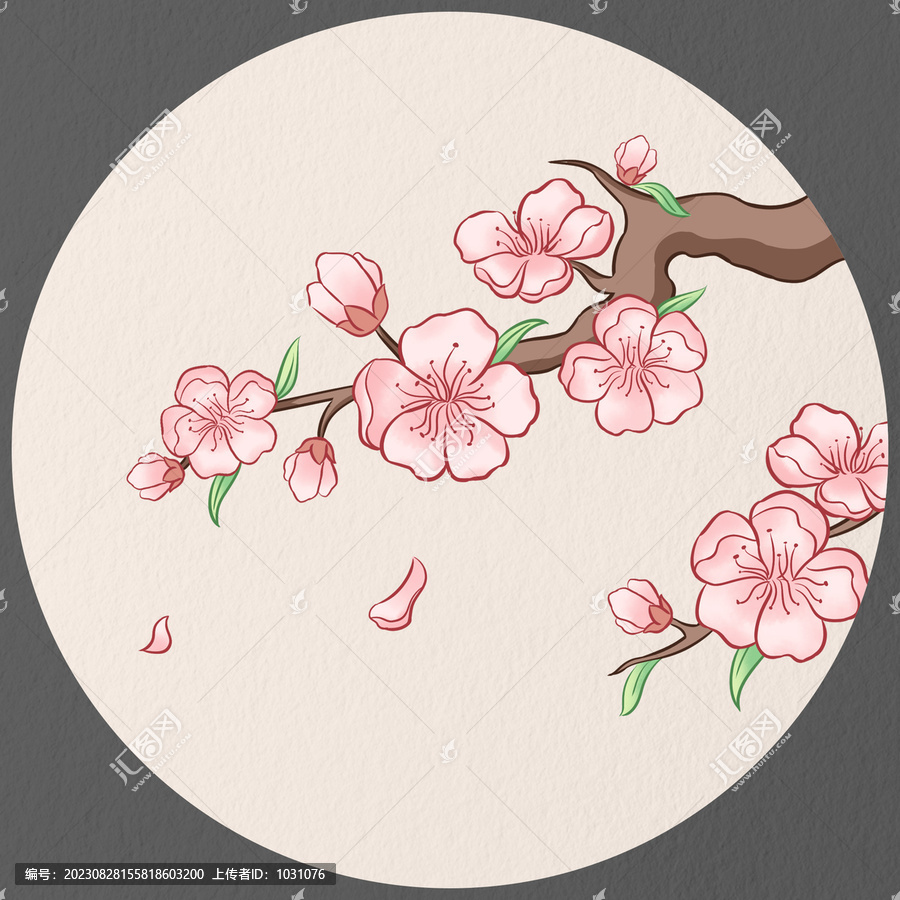 手繪古風桃花插畫