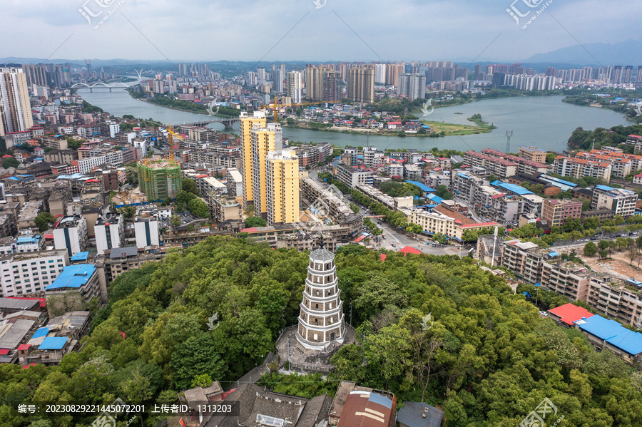 航拍湖南邵阳市双清区东塔