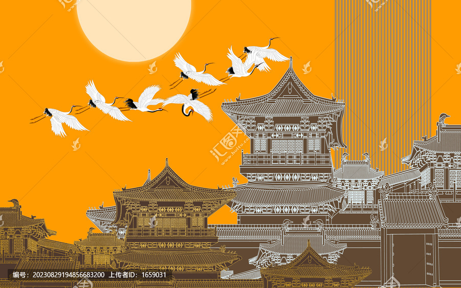 高端古建筑刺繡裝飾畫