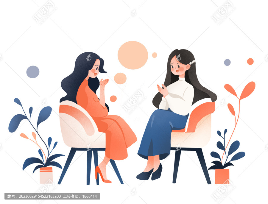 扁平可愛女生交談小清新插畫