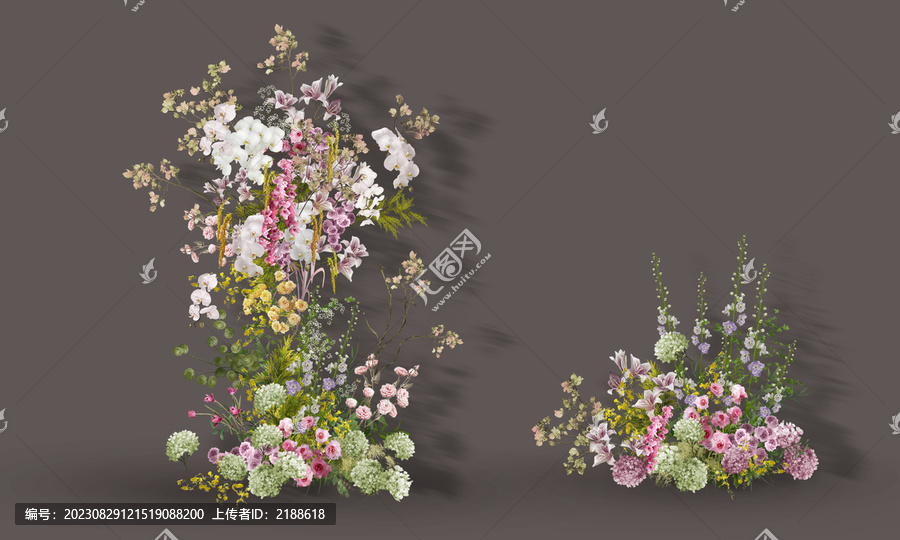 新中式國(guó)潮粉綠花藝瓦片素材