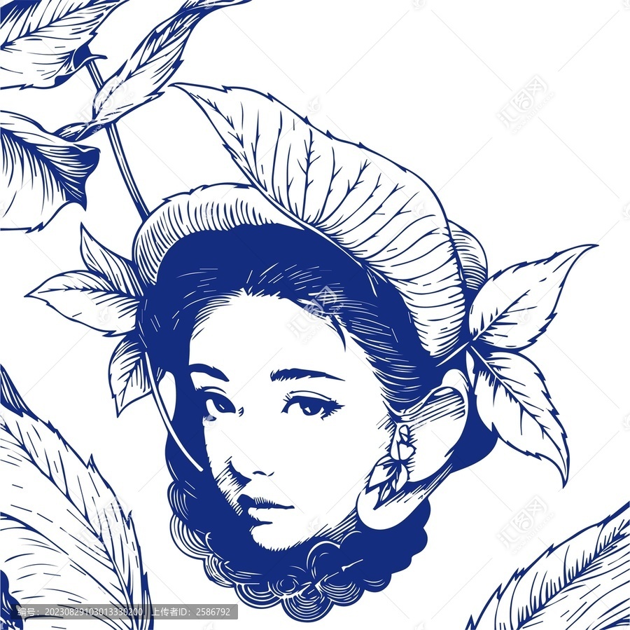 田園女孩矢量鋼筆畫