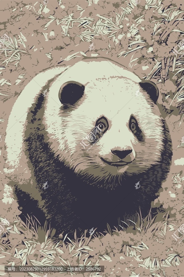 熊貓矢量版畫