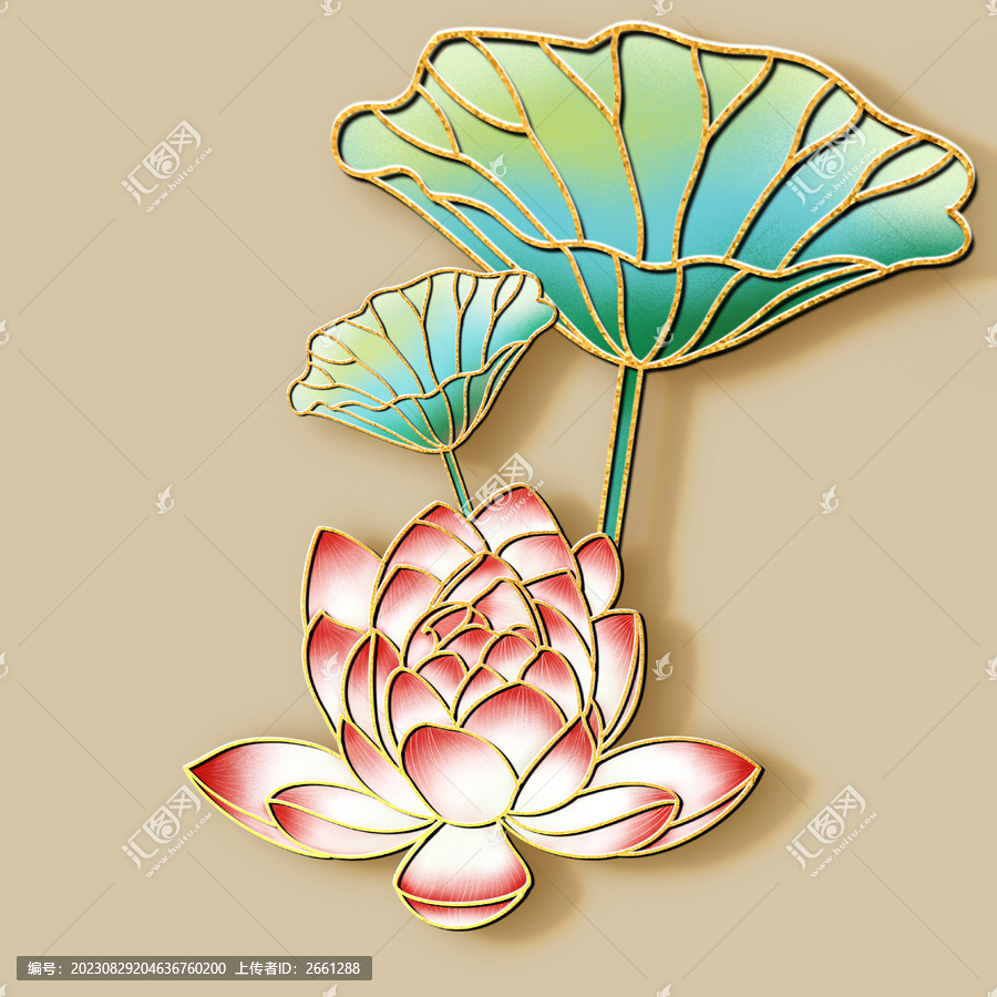 掐絲琺瑯荷花插畫
