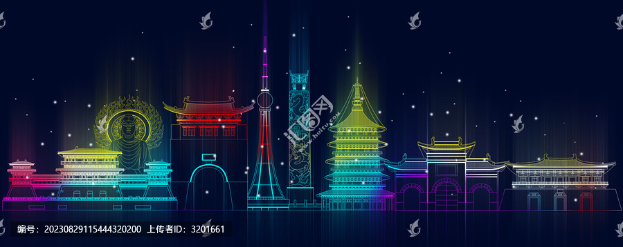 夜景光線河南洛陽地標建筑群