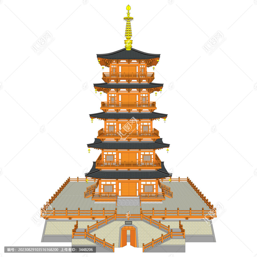 中式唐塔立面效果圖