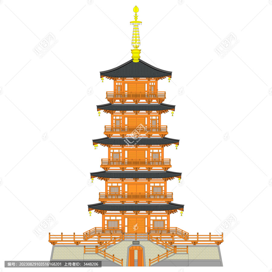 中式唐塔正立面效果圖