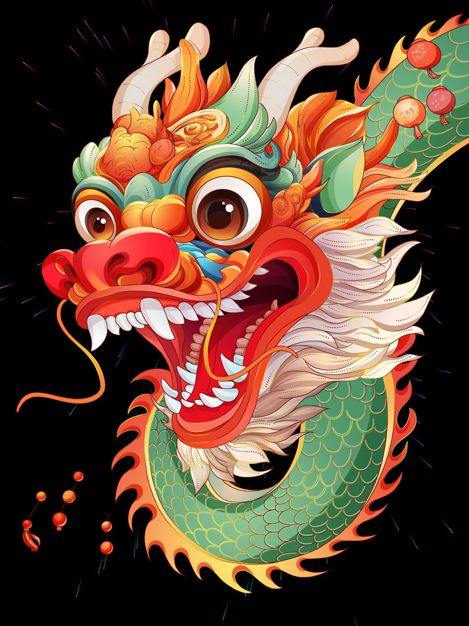 龍年春節(jié)生肖龍頭造型插畫