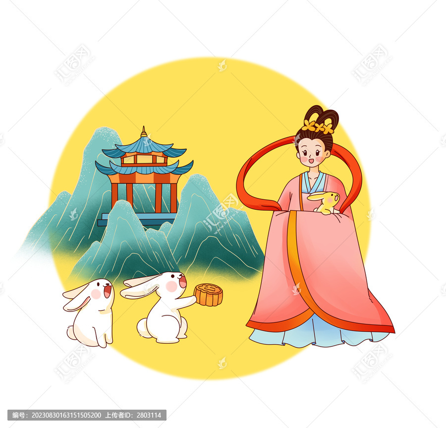 嫦娥玉兔卡通插畫
