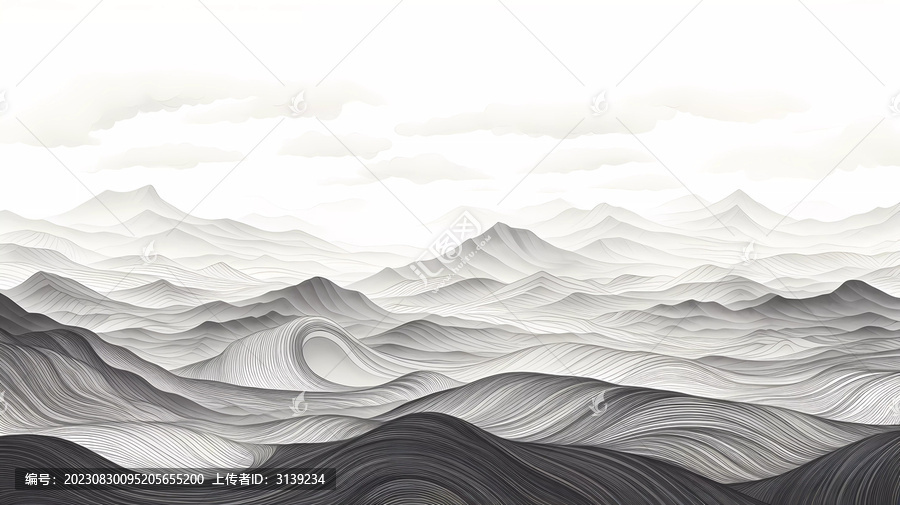 高端線禪意線描山背景墻