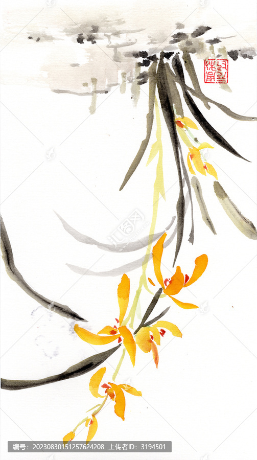 國(guó)畫(huà)蘭草蘭花新中式