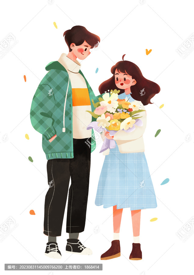 小清新可愛情侶紋理插畫