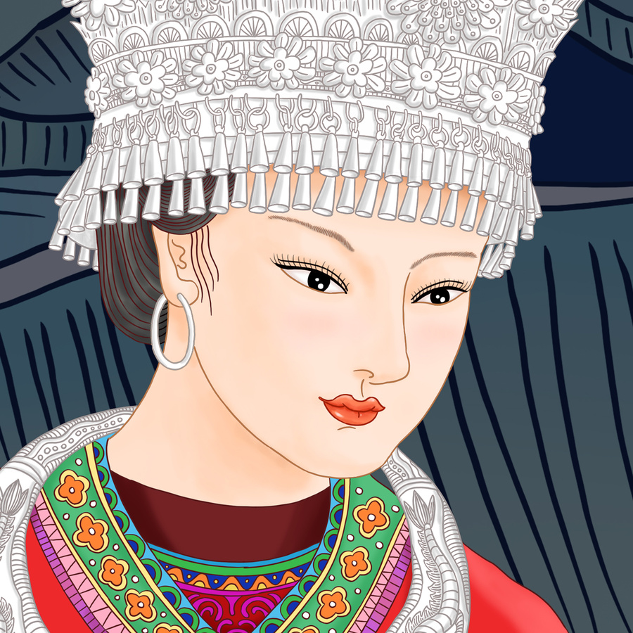 苗族姑娘插畫
