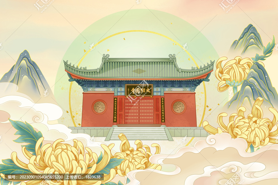 開封大相國寺古建筑插畫