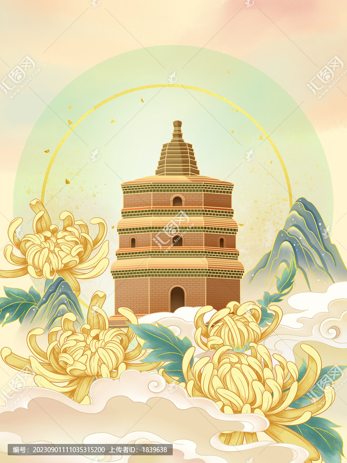 開封繁塔古建筑插畫