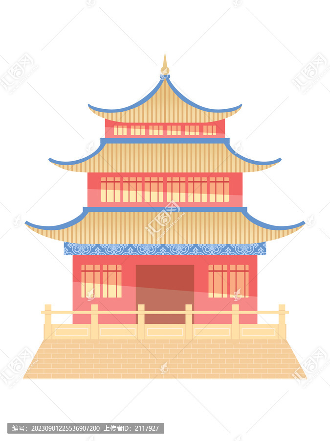國潮插畫古樓建筑
