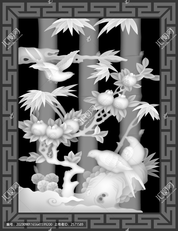 石雕石榴鳥加寬加粗