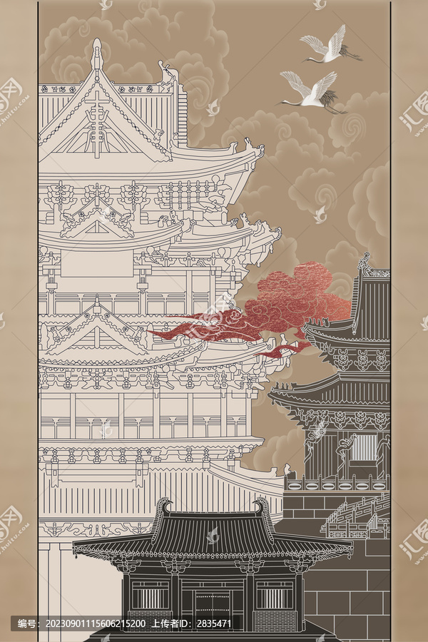 仙鶴祥云樓閣圖