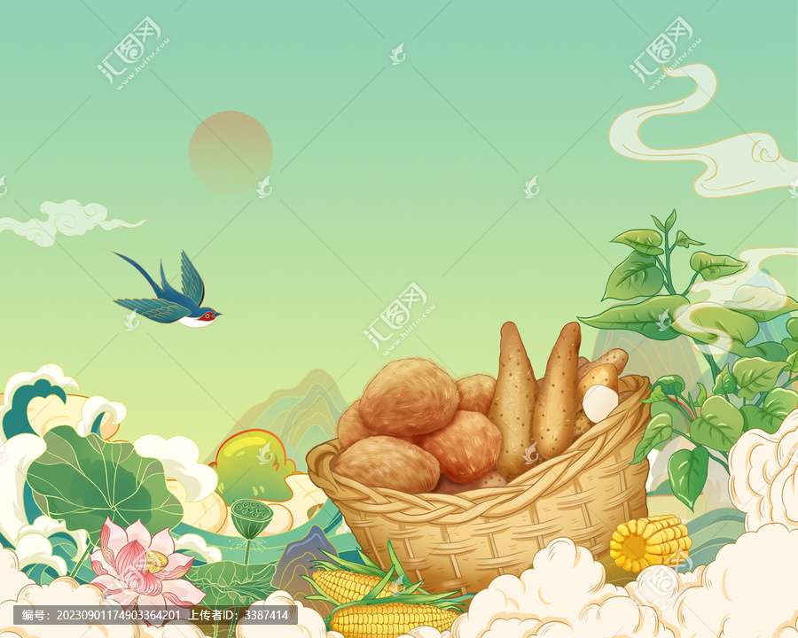 國(guó)風(fēng)猴頭菇玉米山藥糊插畫(huà)