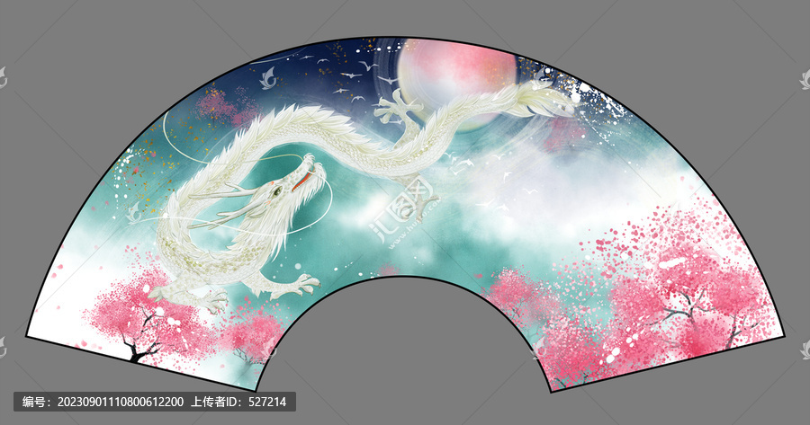 龍折扇古風插畫