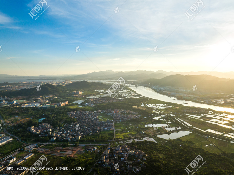 珠海斗门乡村风光夕阳航拍