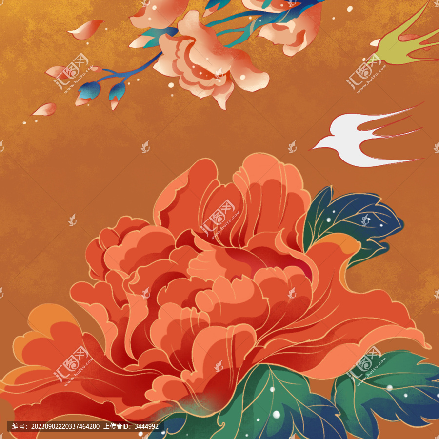 國(guó)風(fēng)花卉插畫牡丹