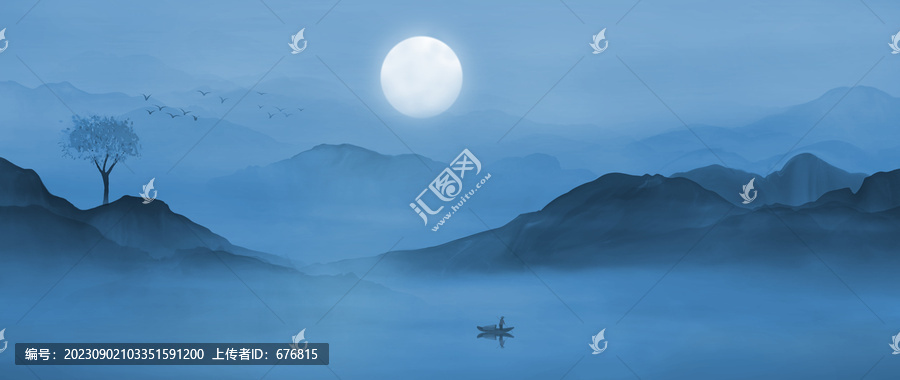 月涌大江流山水畫