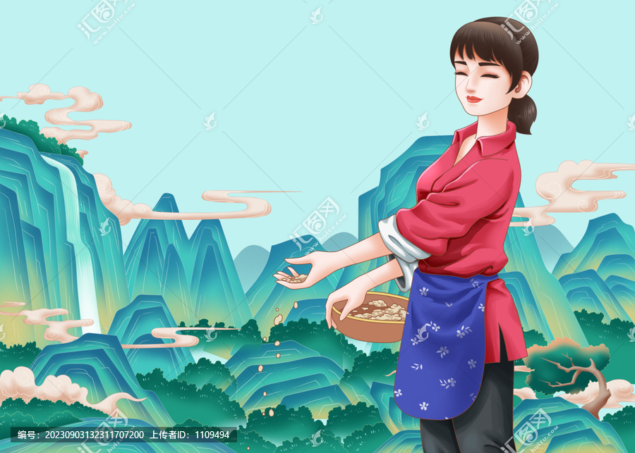 山水風(fēng)景手繪人物插畫(huà)