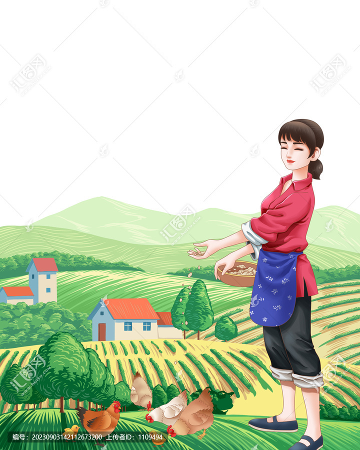 鄉(xiāng)村女性人物喂雞蛋包裝