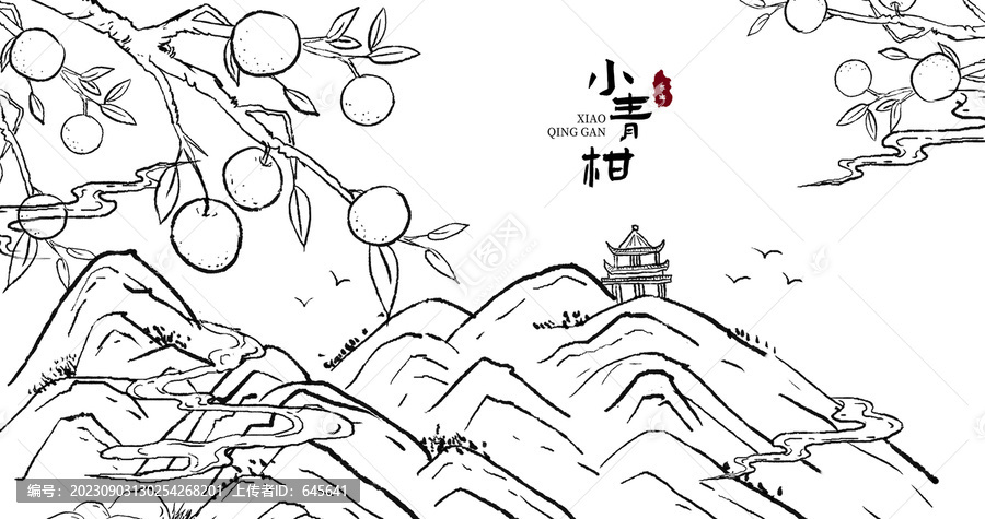 線描小青柑山水插畫
