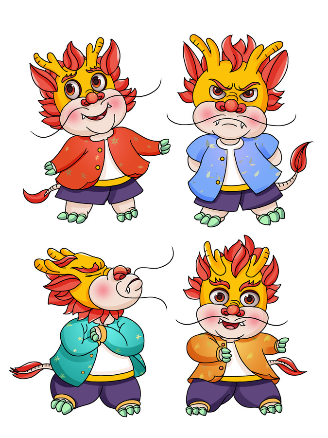 春節(jié)國潮萌龍元素插畫
