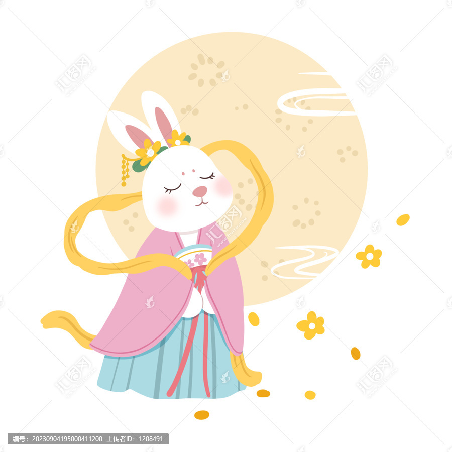 手繪國潮中秋節(jié)兔子原創(chuàng)插畫