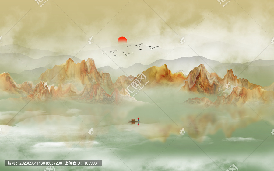 新中式大理石山水背景墻